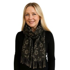 Soft Pashmina Shawl Scarf Black Beige Floral Wrap Lightweight Elegant Gift